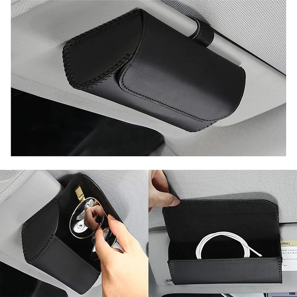 Car Visor Glasses Sunglasses Holder Universal Leather Car Glasses Storage Box with Magnetic Closure Eyeglasses Organizer Box