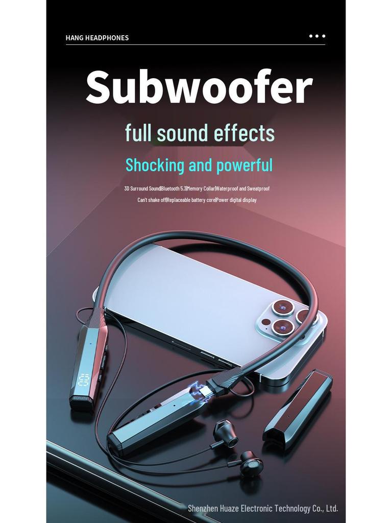 Bluetooth Neckband Headphones with Card Slot, Digital Display, Removable Battery, Universal Compatibility