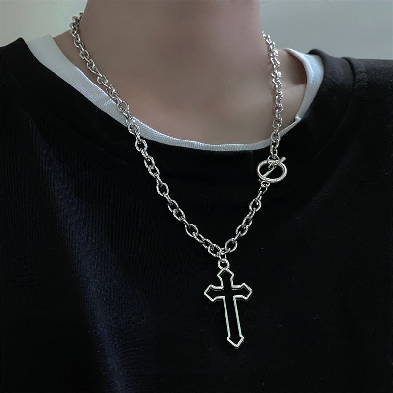 Collar Gargantilla con Colgante de Cruz de Pedrería Negra Jesús para Mujer Punk Vintage Cadena de Doble Capa Joyería Boho Regalos de Fiesta de Moda