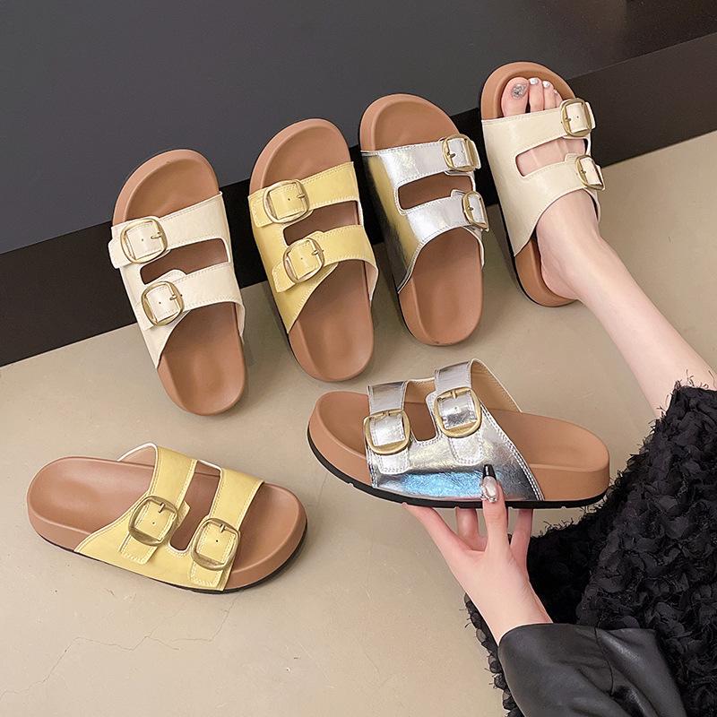 French small fragrant style slippers women's summer wear 2025 new Internet celebrity fashion rhinestone flat bottom beach sandals