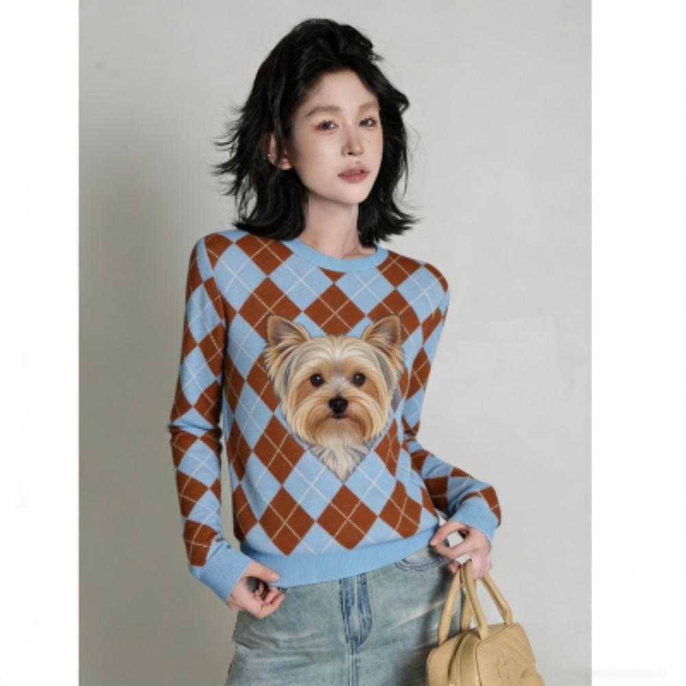Europe America Fashion Fun Dog Print Women's T-shirt Casual Pullover Women Long Sleeve Clothing Outdoor Street Tees Top