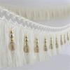 2yard Briaded Beads Hanging Ball Tassel Fringe Trimming Applique Fabric Trimming Ribbon Band Curtain Table Wedding Decorated T2582a (White)