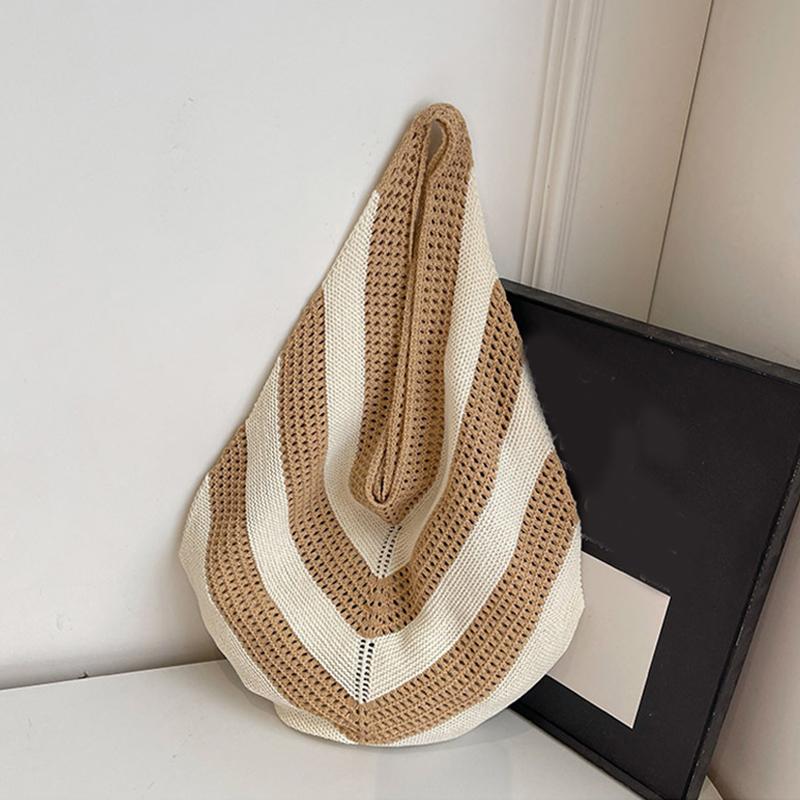 Women Crochet Tote Hollow Out Beach Large Capacity Fashion Knitted Hobo Simple Shopping Bag for Travel Vacation