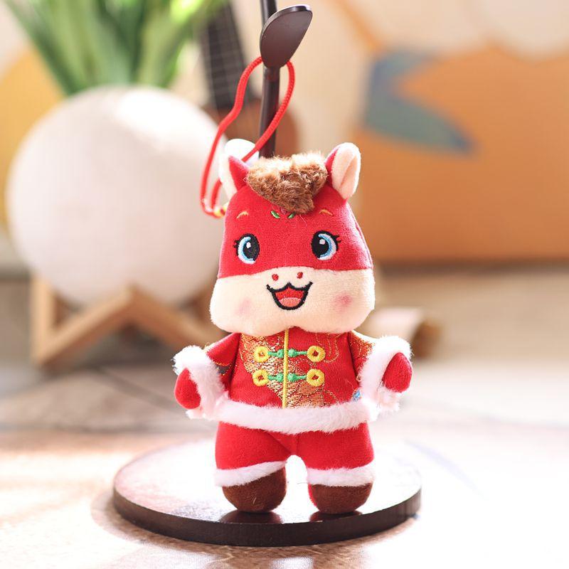 Year Of The Horse Mascot Keychain Delicate Cute Cartoon Tang Suit Mini Zodiac Horse Plush Doll Pendant Bag Decoration Gift