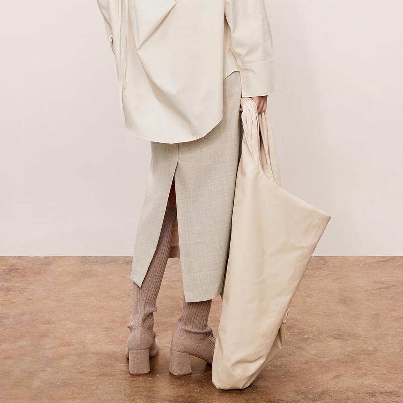 Less 2024 Autumn A-Line Slit Midi Skirt