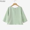 ZANZEA Women Casual Round Neck Loose Embroidery 3/4 Sleeve Blouse
