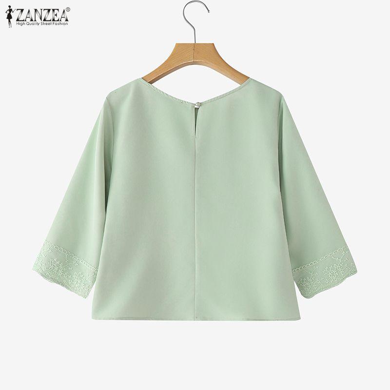ZANZEA Women Casual Round Neck Loose Embroidery 3/4 Sleeve Blouse