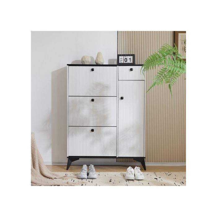 Meuble À Chaussures - MUVOE - 3 Étagères - 1 Tiroir - 1 Porte - Blanc Moderne