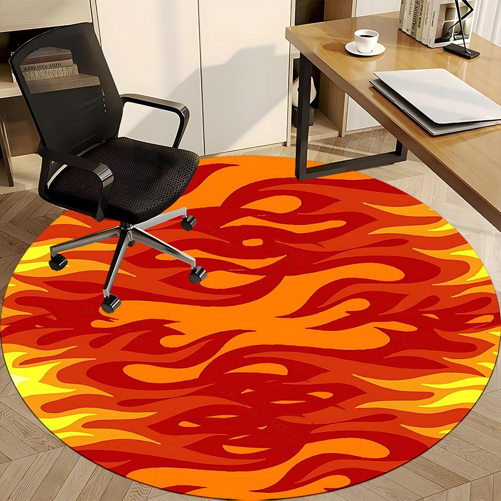 1pc Flame Pattern Chair Carpet for Office, Round Non Slip Durable Large Size Office Carpet, Suitable for Office