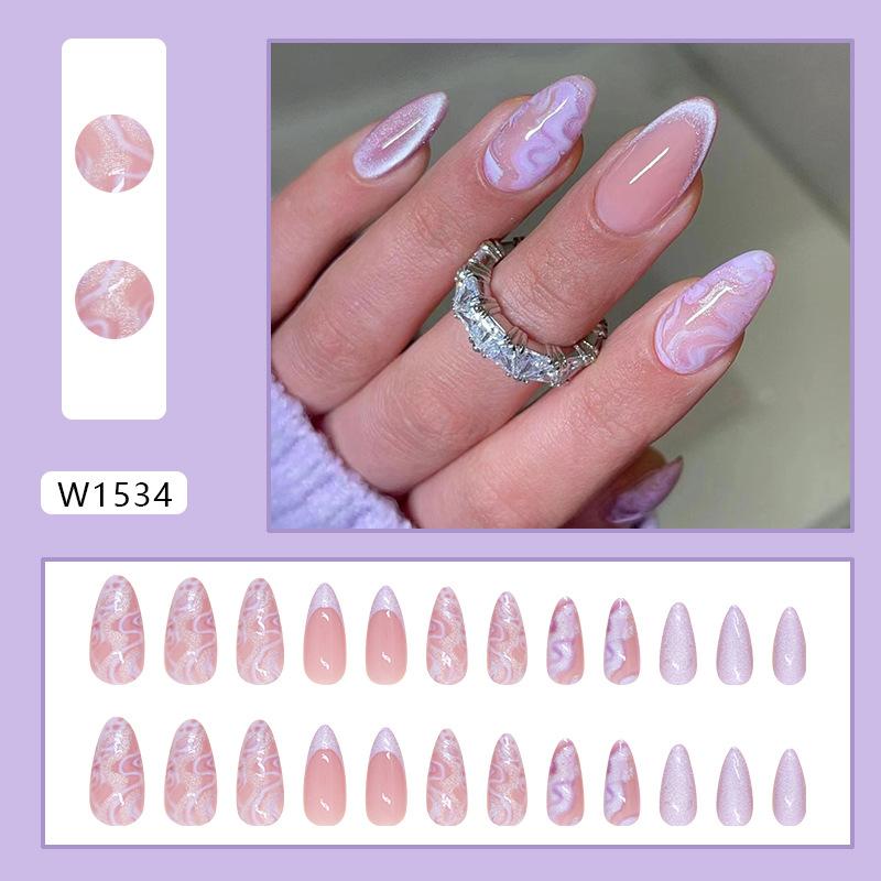 French Cat s Eye Wear Nail Removable Nail Patch Nail Patch Nail Patch Almond Fake Nail 24 pieces