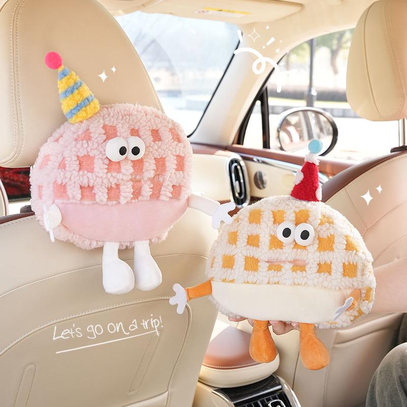 Cute Tissue Boxes Car Tissue Holder Auto Backseat Hanging Accessories Organizer Car Interior Decoration Plush Home Storage Bag