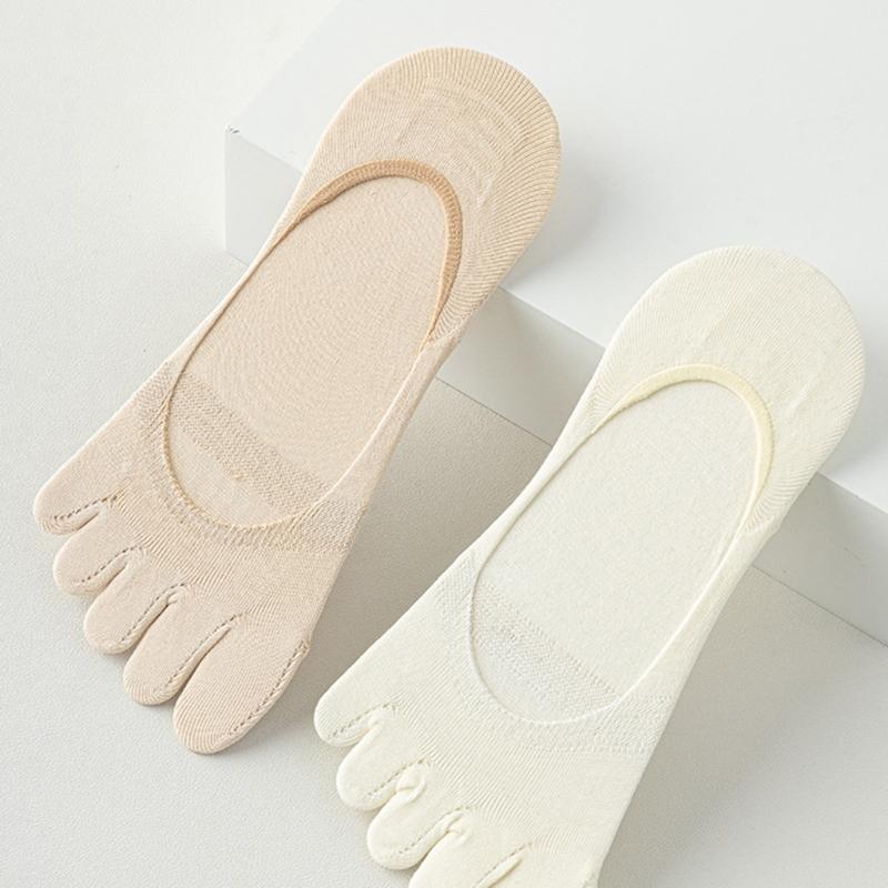 Women's Split Toe No Show Socks Silicone Antislip Grip Breathable Cotton Five Finger Invisible Low Cut Boat Socks