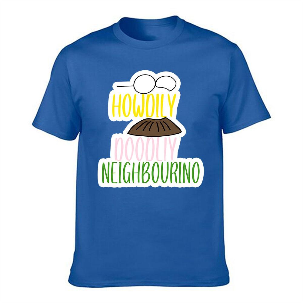 Unisexs Cotton TShirt Howdily Doodily Neighbourino Funny Ned Flanders Inspired Graphic Tee for Casual Wear