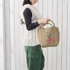 Tote 8442 [Rootote] Women's Bag, Snoopy, Small, Self-Standing, Embroidered, IP.Deli.Peanuts-0J (02 Khaki)