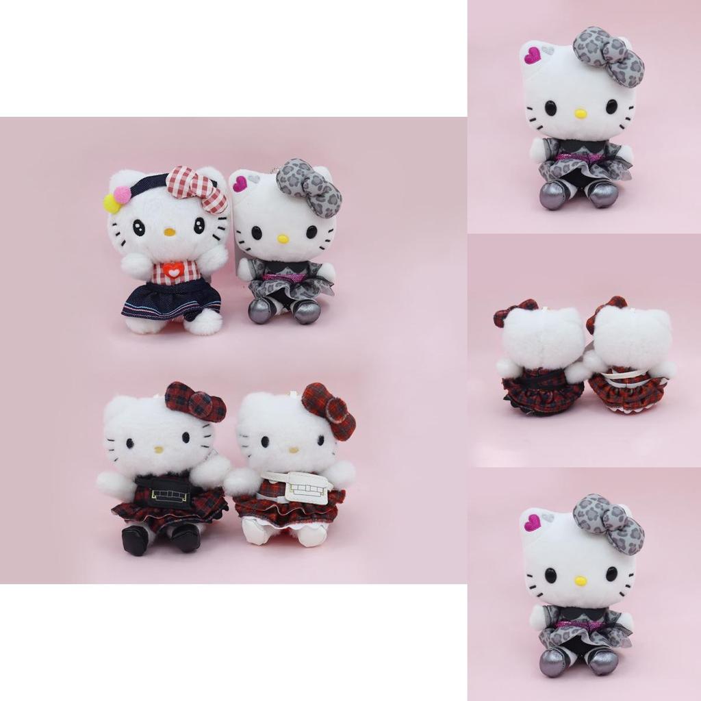 Cute Hello Kitty Plush Pendant With Plaid And Leopard Print Dress Decor For Girls Gift