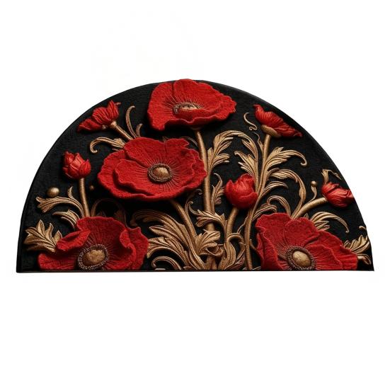 Floral Doormat Absorbent Half Round Floor Mat Non-Slip Door Mat Decorative Entrance Rug for Living Room Bathroom Kitchen