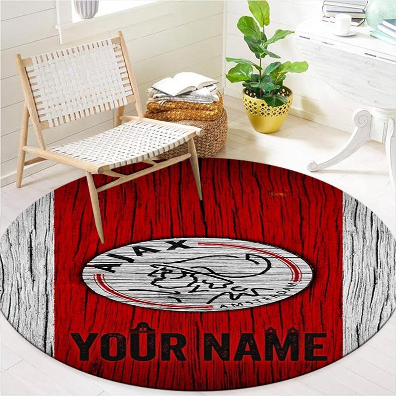 Ajax Fan Gear Custom Name Round Area Rug Carpet Rug For Living Room Bedroom Sofa Playroom Decor Nonslip Floor Mat