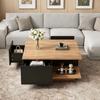 70 x 70 x 31.5cm Coffee Table with 3 Drawers, High-Gloss, Sofa/Side Table, Suitable for Small Rooms, Black + Original Wood Color