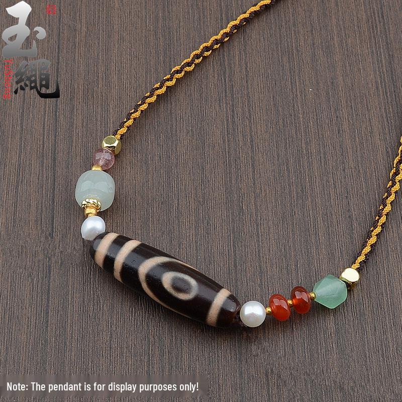 Hand-Woven Adjustable Dzi Bead Pendant Necklace Cord for DIY Jewelry Lanyard