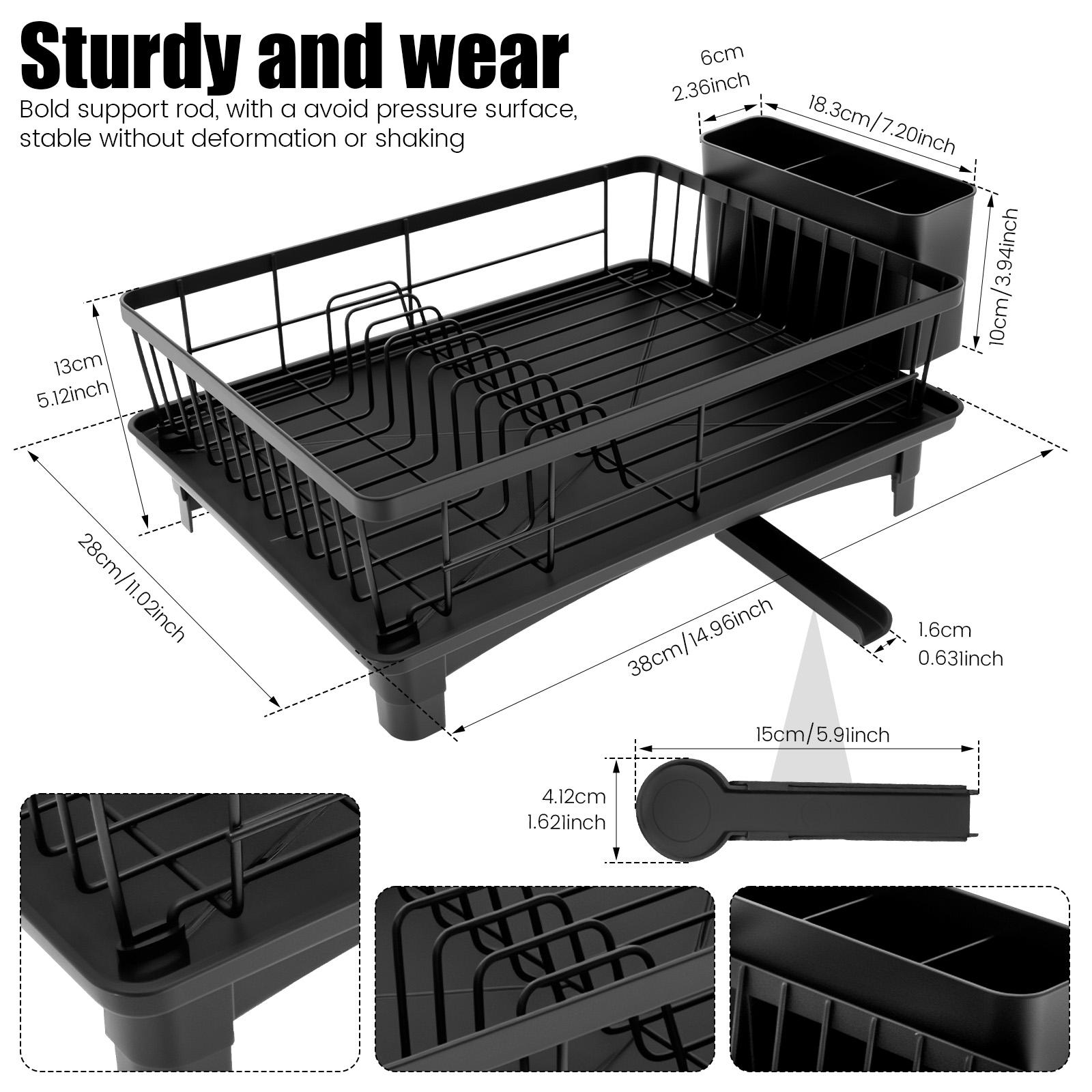 

Dish Drying Rack for Kitchen Counter Multifunctional Large Capacity Flatware Dish Drainer With Utensil Holder Countertop Rack чёрный