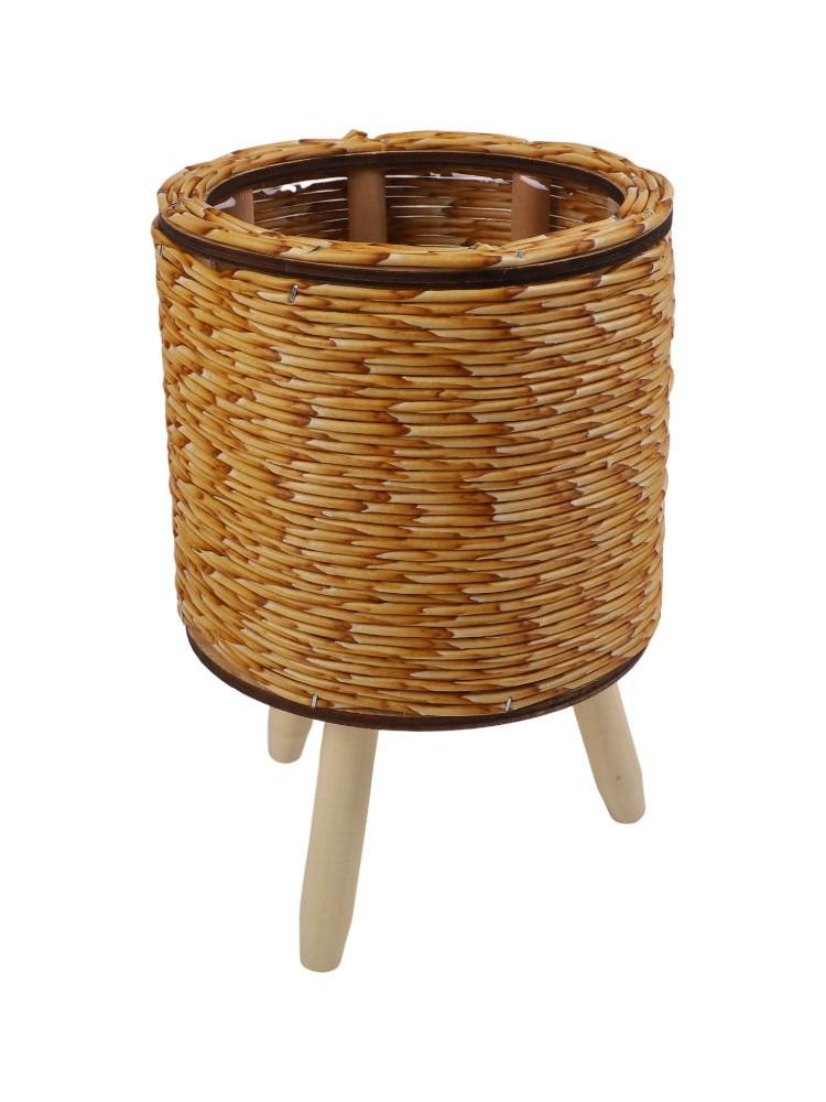 Desktop Plant Storage Indoor Rattan Flower Stand Triangular Bracket