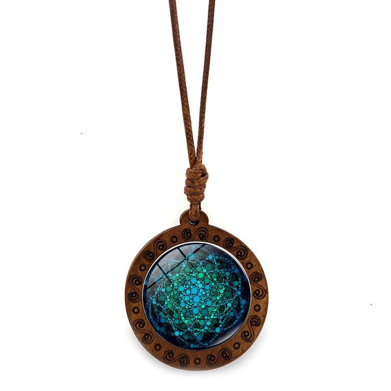 Elegant Glass Pendant Necklace With Geometric Design Vintage Brown Wax Rope Jewelry For Women And Men
