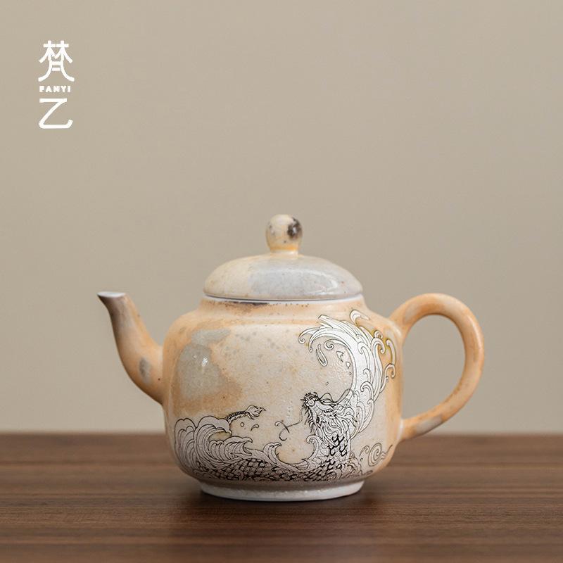 

140 мл Ретро Фарфоровый Чайник Серебряный Дракон, Обжигаемый Дровами, Чайник с Ситечком для Заваривания Чая, Чайник для Приготовления Чая с Шарообразным Отверстием, Аксессуары для Чайной Посуды, Подарок