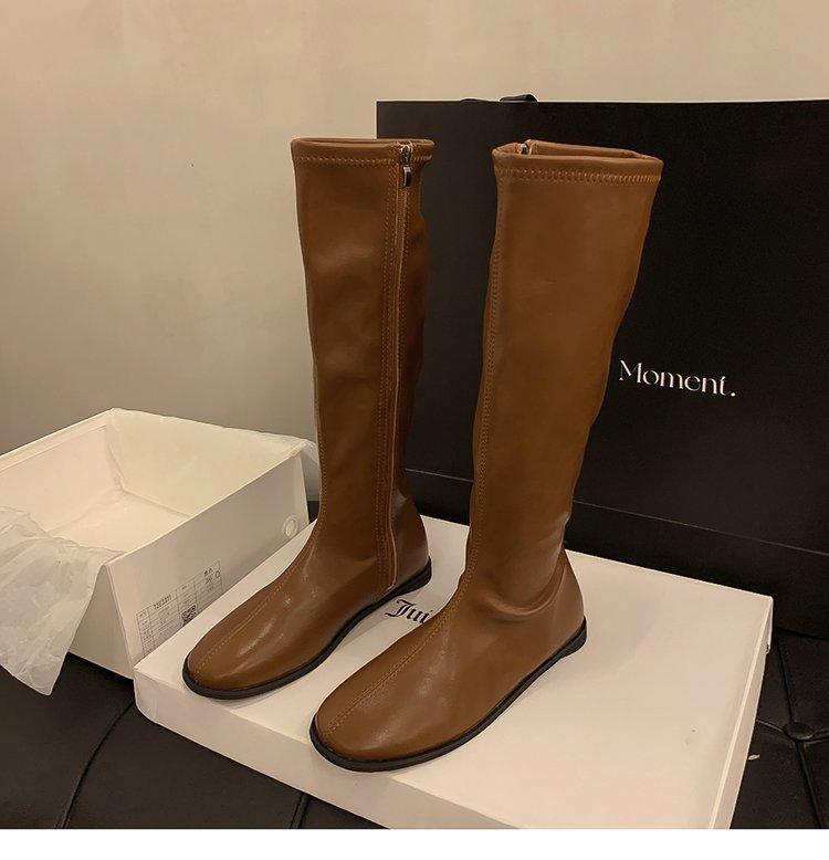 French niche long boots women's shoes 2025 new autumn and winter solid color thin but knee high knight boots