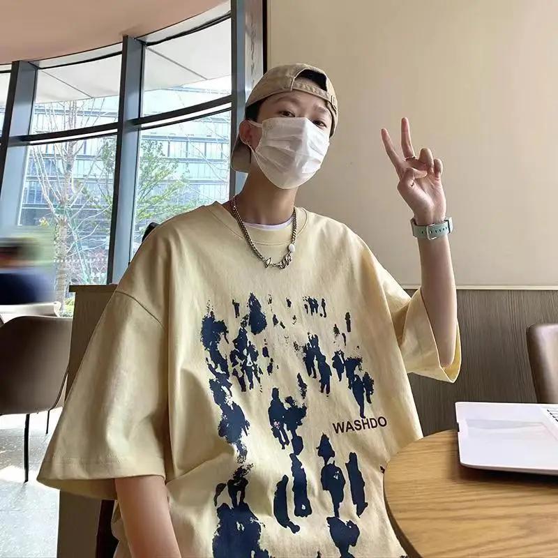 Korea Luxury Brand Cotton Printing Shirt Casual Men Womens Child Trend Streetwear Short Sleeve Fashion Crew Neck Shirt Boy Girl