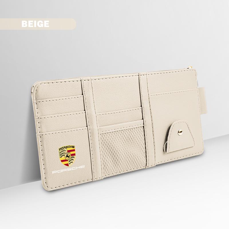 Car Sun Visor Storage Card Bag Glasses Clip Phone Holder For Porsche Panamera Taycan 911 718 Macan Cayenne Boxster Cayman 918