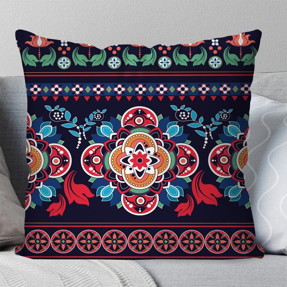 1 Stück Böhmische Blumenmuster Kissenbezug Quadratisches Kissen Schlafzimmer Sofa Freizeit Komfort Kissen Auto Wohnzimmer Heimdekoration 40X40