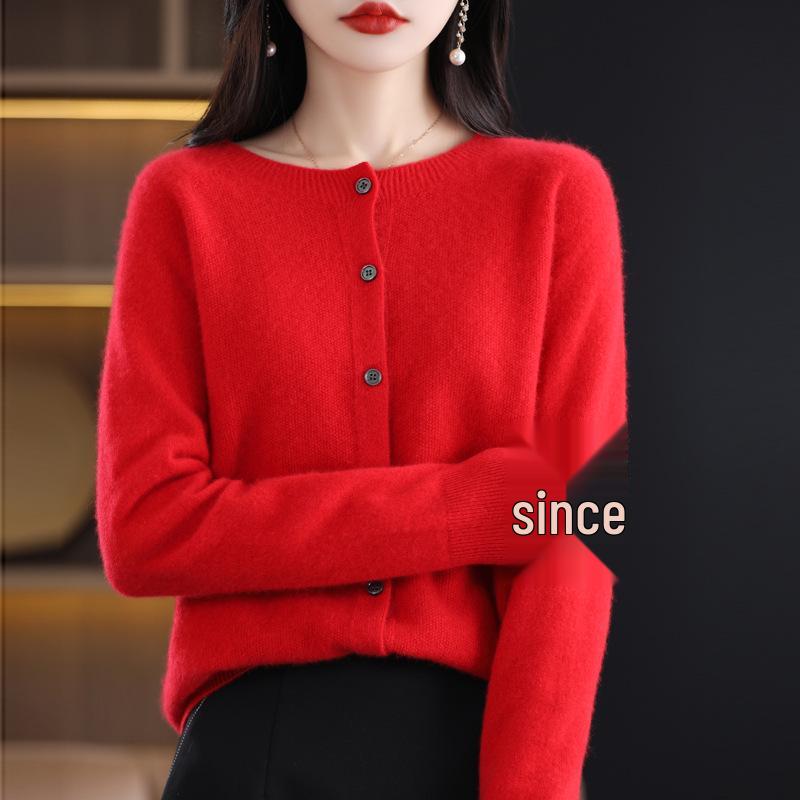 

Премиальный женский вязаный кардиган из 100% шерсти - Приталенный крой, Круглый вырез, Бесшовный дизайн для осени и зимы XX-Large