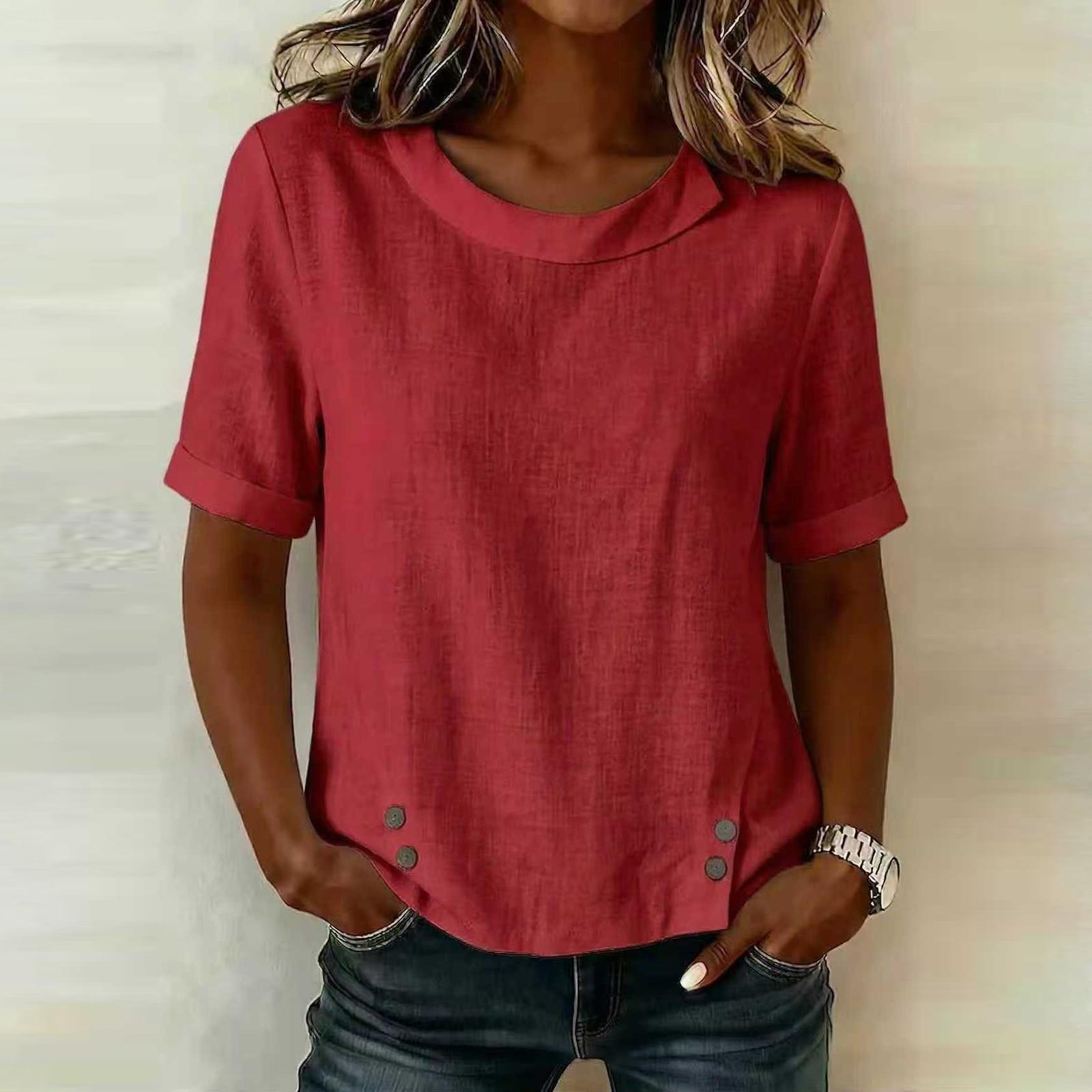 

Women s Color Cotton And Linen Camisole Loose Inner Short Sleeve Versatile Bottoming Top L красный