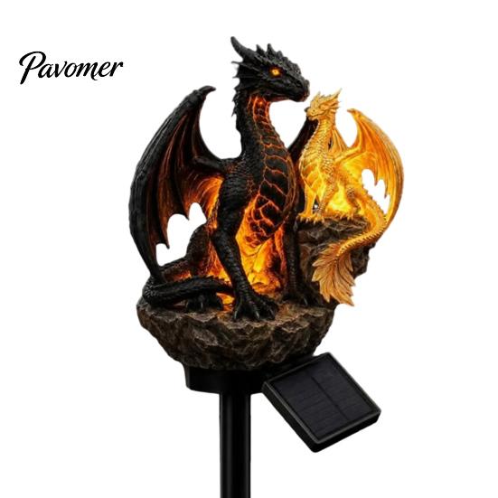 Fantastyczna Rzeźba Ogrodowa ze Światłem Smoka, Solarna Lampa Ogrodowa, Zewnętrzna Gotycka Średniowieczna Statua Lampy, Wodoodporna do Dekoracji Patio Trawiastego Żywicą, Chodnika
