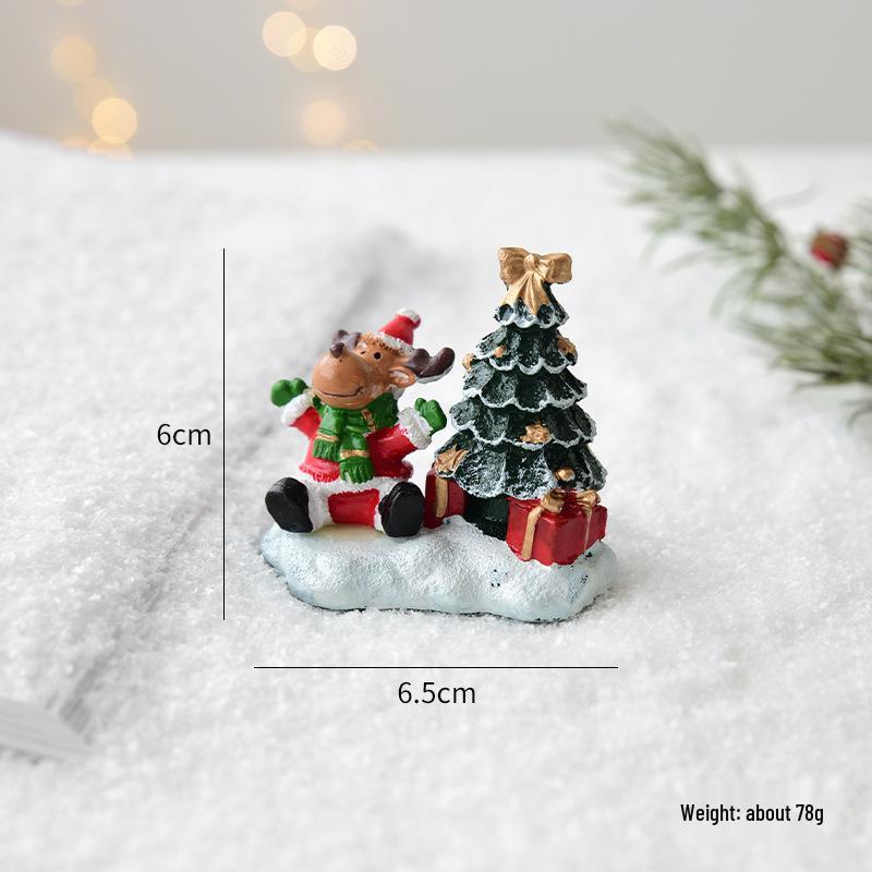 NUCHI Christmas Festival Mini Resin Tree and Santa House Ornaments