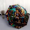 1PC Egyptian Stained Automatic Open/close, All-Season Portable Folding Umbrella for Women & Men yy250919133