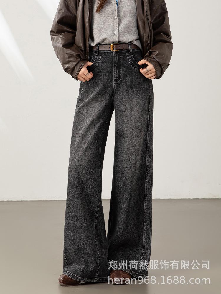 Zhengzhou Women's High-Waisted Wide-Leg Denim Pants - 2025 Autumn/Winter Collection: Versatile, Loose, Casual.
