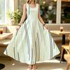 Women's Sleeveless Maxi Dress,Summer Striped Tank Dress with Loose Drop Shoulder & Skin-Friendly Fabric Ideal for Beach Vacation,Casual Daily Wear
