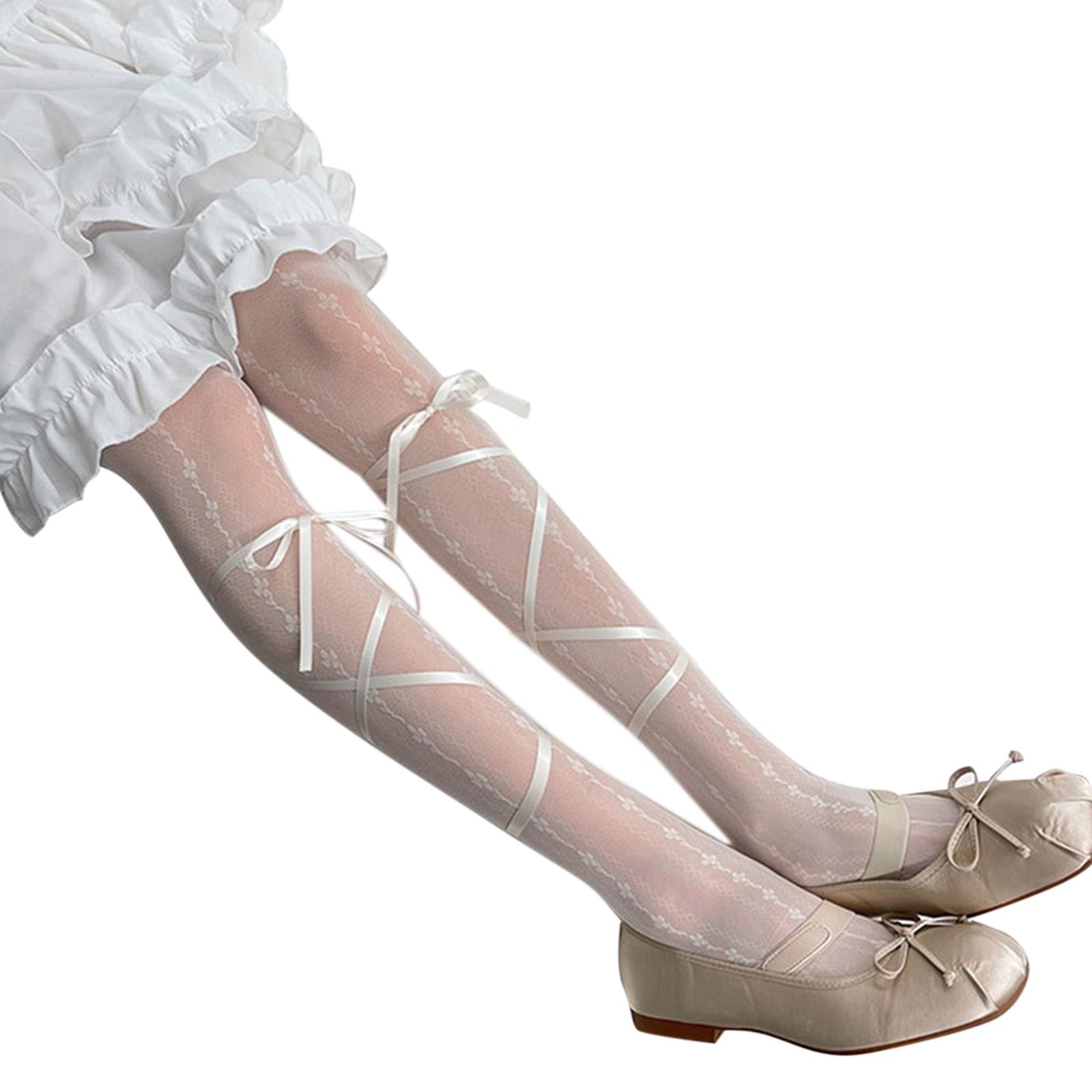 Women Tights Flower Pattern Lolita Tight Sock JK Stocking Lolita Pantyhose 1 белый