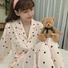 Spring and Autumn Ice Silk Pajamas Women's 1011 Polka Dot Simulation Silk Sweet and Cute Lace Loungewear Set