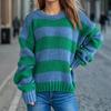 Autumn and Winter Fashion New Sweater Round Neck Contrasting Stripes Casual Retro Lazy Style Pullover 3565