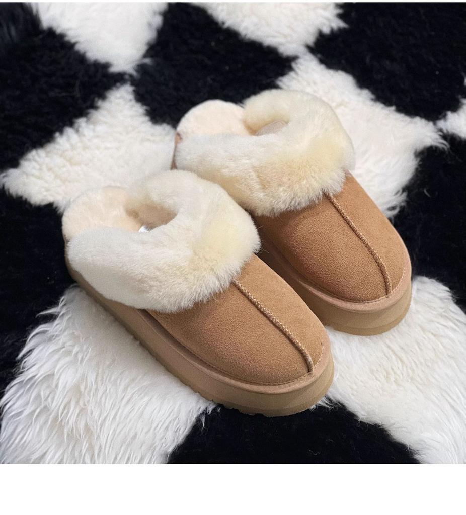 Wool slippers women's outer wear 2025 new winter fur integrated thick-bottomed bag head fluffy slippers plush snow boots