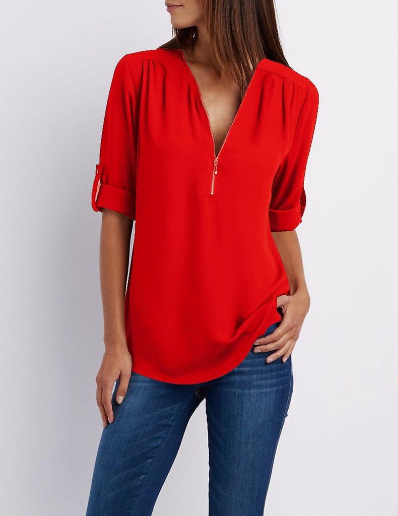 V-neck Shirt Plus Size Women's Clothing Long Sleeve Zipper Bottoming Shirt