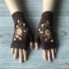 Handmade Flower Embroidered Gloves Women Fingerless Knit Gloves Autumn Winter Cold Proof Writing Gloves INS Embroidered with Bee