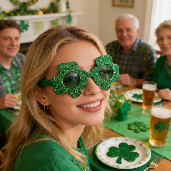 Aziz Patrick Günü Gözlükleri Simli Yonca Bira Şişesi Gözlükleri Yeşil Şanslı İrlanda Temalı Fotoğraf Kabini Aksesuarları Ev Partisi Hediyelikleri İçin