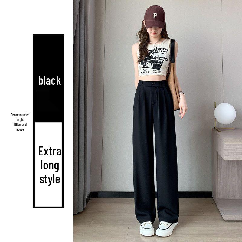 Women's Black High Waist Wide Leg Pants for Spring/Autumn - Petite Fit, Elegant Draping, Straight or Narrow Leg Options