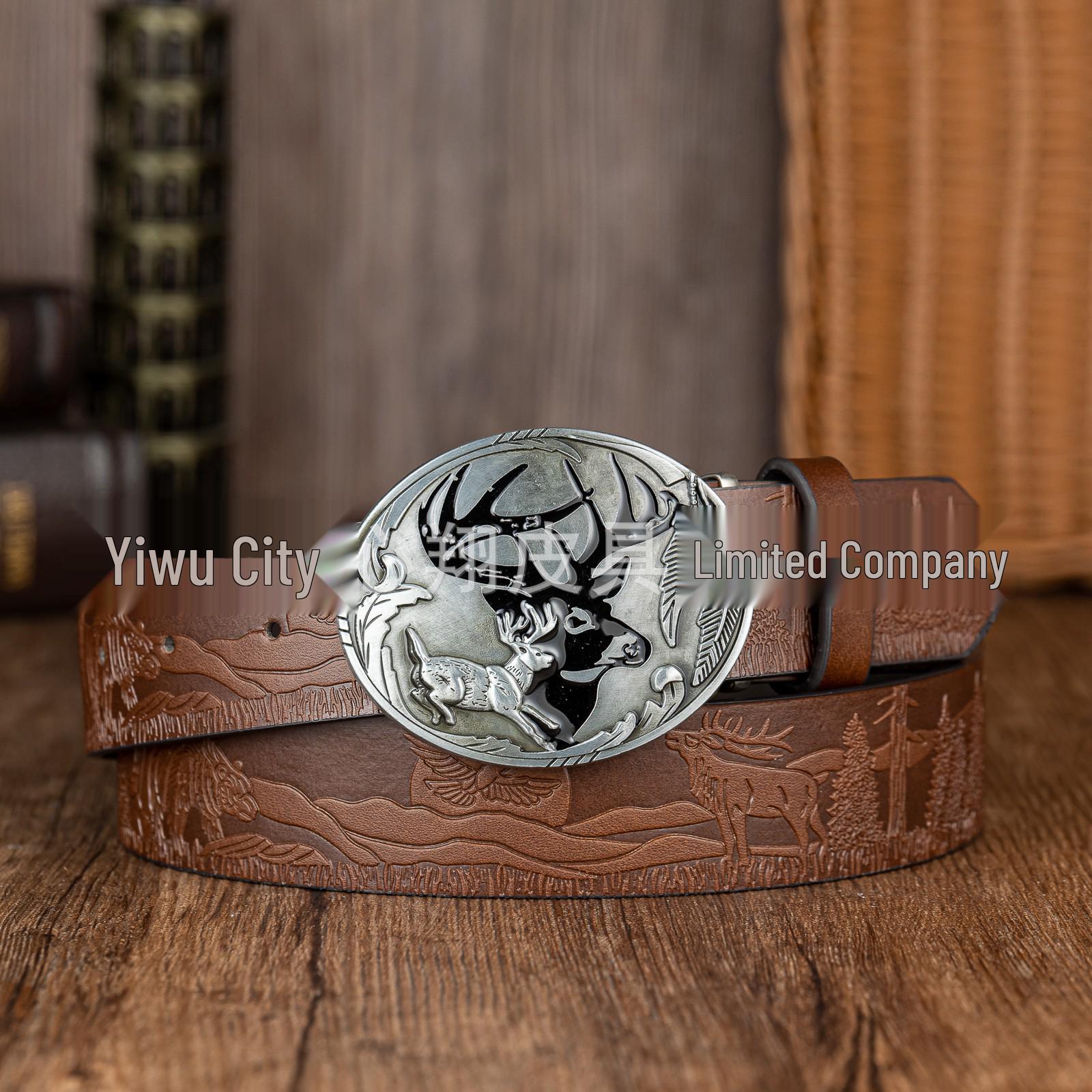 Cross Oval Black Elk Shadow Embossed Leather Belt - Versatile Trendy Women s Belt 120cm коричневый