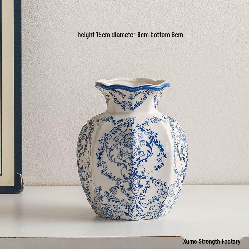 Vintage Blue & White Porcelain Ceramic Vase for Home Flower Arrangement