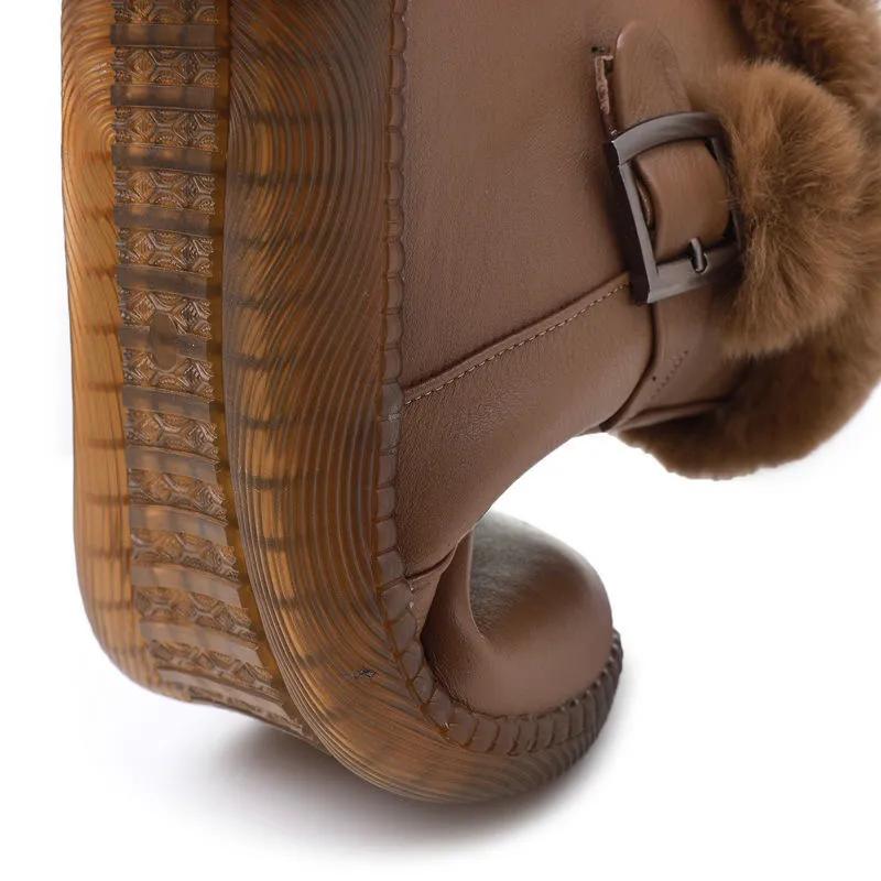 Flat-bottomed Short Boots, Women's Winter Mother Shoes, Rabbit Fur Thick Cotton Shoes, Women's Boots, Soft-soled Plus Velvet Leather Shoes, Snow Boots