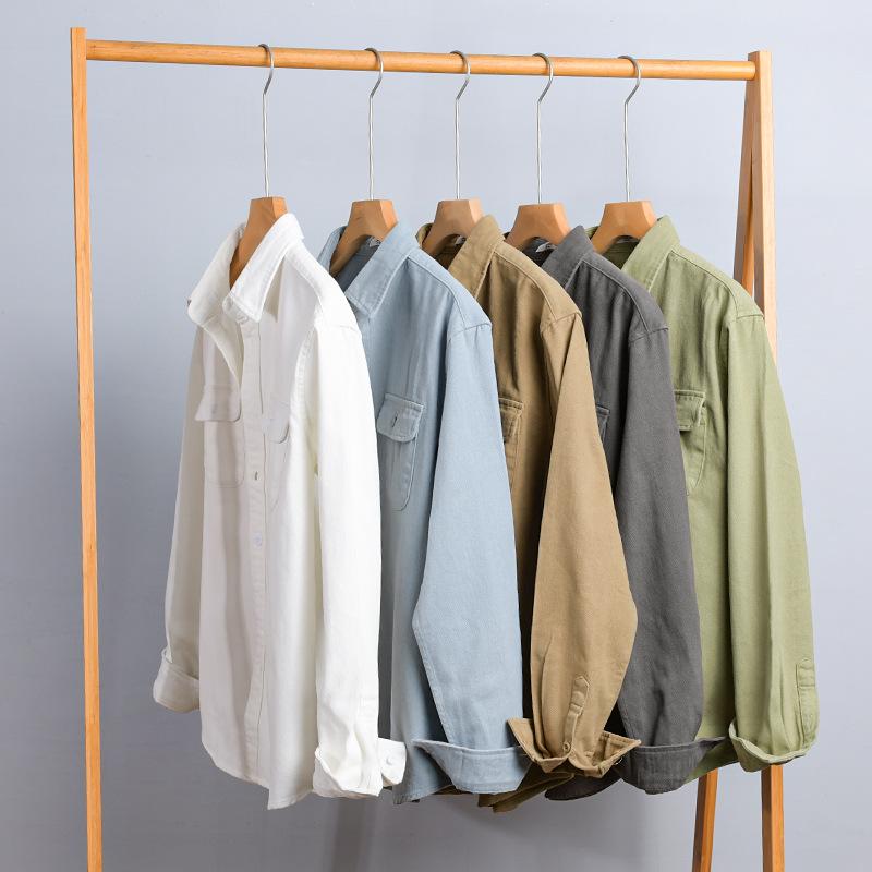 Autumn Cargo Shirts for Men Lapel Collar Double Pockets Long Sleeve Casual Shirt Youth Popular Pure Cotton Comfortable Top Nice Quality